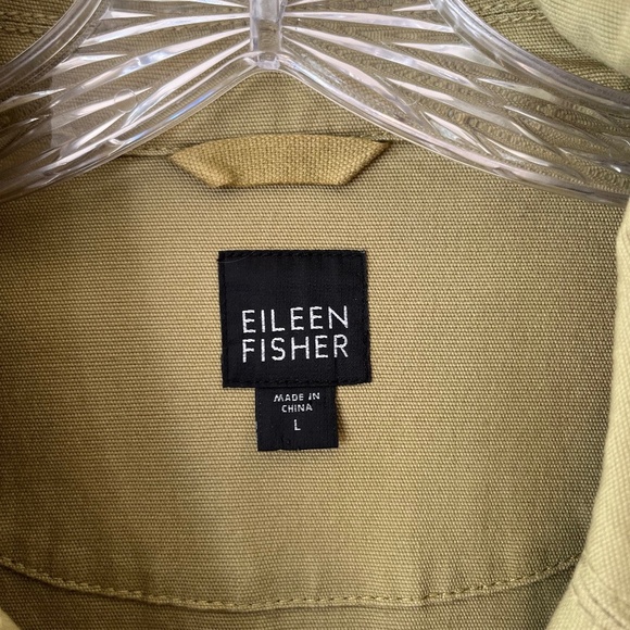 Eileen Fisher Olive Green Jacket Organic Cotton Collared Button Up Canvas Size L - Picture 2 of 10
